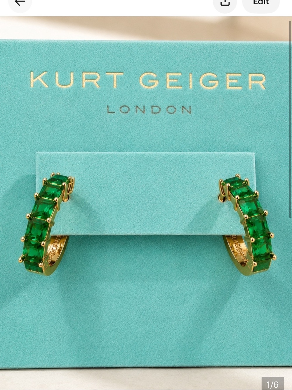 Kurt Geiger Gold Hoop Earrings with Emerald Green Stones